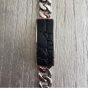 Swarovski Men's Diagonal Bracelet, Stainless Steel Leather Black Crystals